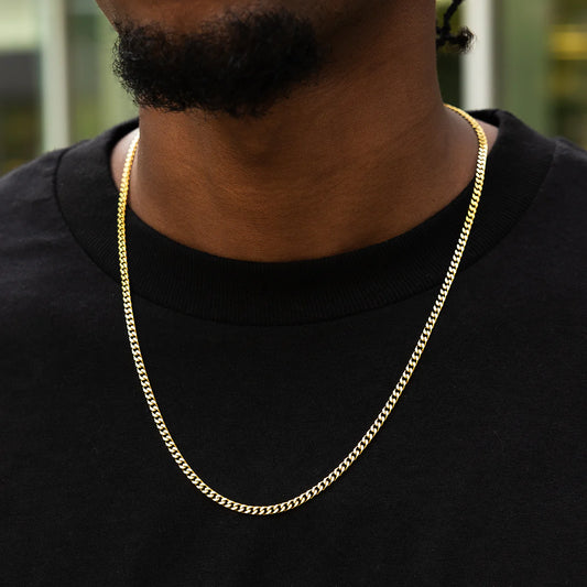 18" Cuban Link Necklace Chain in Yellow Gold - 3mm
